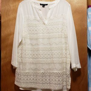 White 3/4 Sleeve Blouse w/ Front Lace Detail